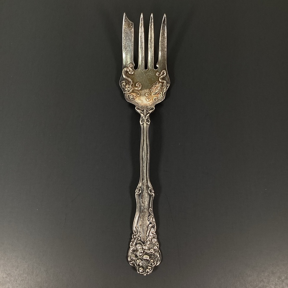 Vtg Wm Rogers Co Silverplate 8.5" Cold Meat Serving Fork Berkwick 1904